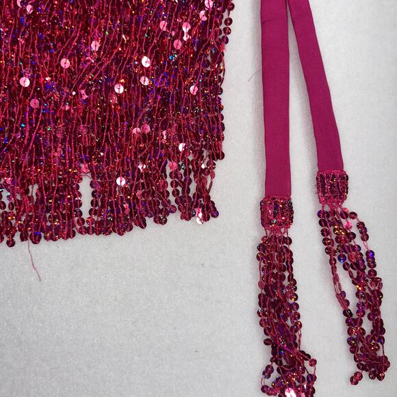 Sparkly Sequin Tassel Fringe Belt Hip Scarf Belly Dance Pink Wrap Costume Party - Picture 5 of 9